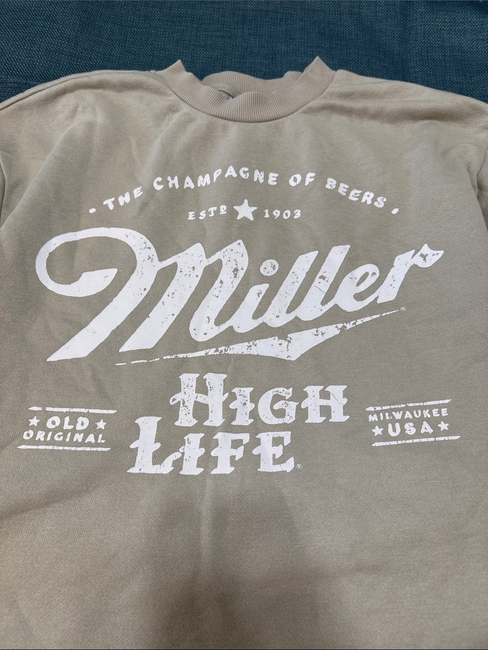 Miller High Life Men's Crewneck Sweatshirt - Taupe Size Medium Graphic - Picture 10 of 14